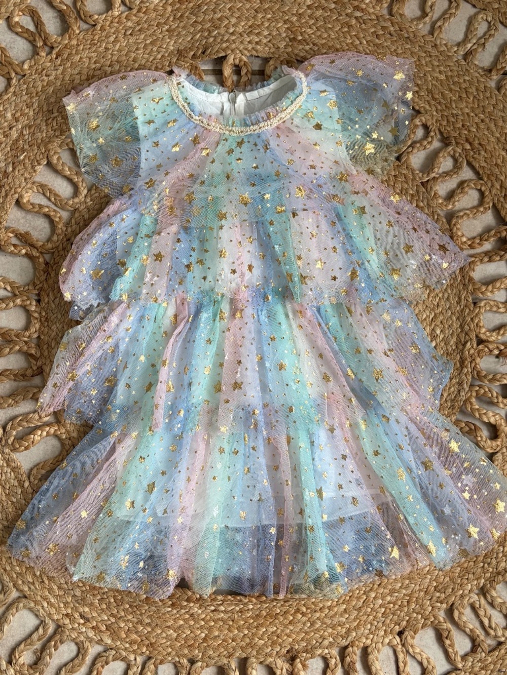 Little Girls Tulle Gold Star Dress